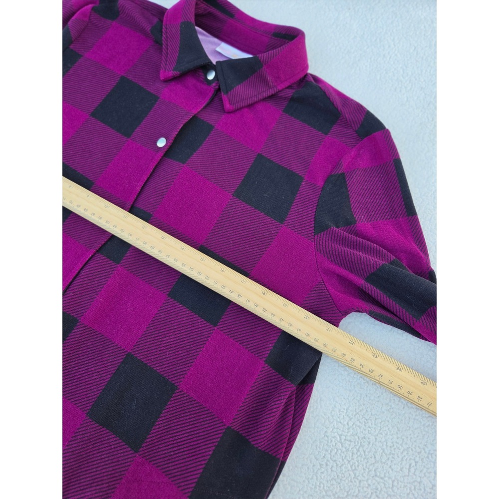 Belle by Kim Gravel Shacket Womens Med Magenta Black Buffalo Plaid Snap Soft - Picture 4 of 5